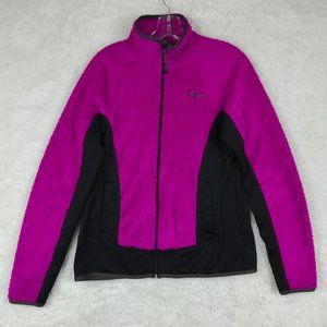 Fila Sport Womens Jacket Fleece Faux Fur Purple Black Full Zip‎ Pockets Front M